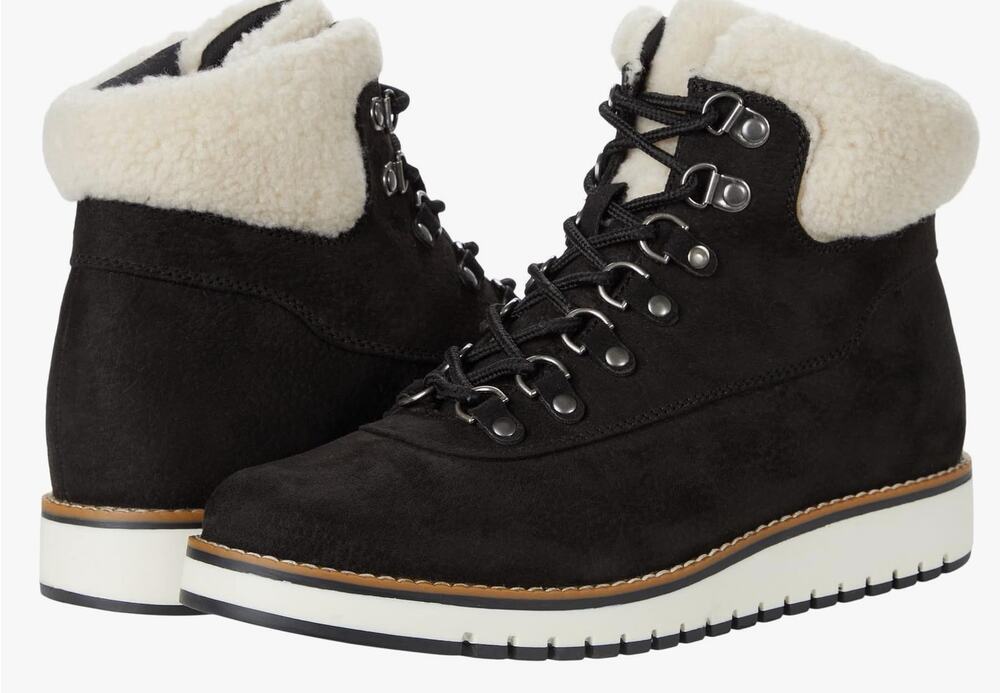 White Mountain Cozy Boots 8 Black NWOT Ankle Booties Lace Up Faux Fur Shearling
